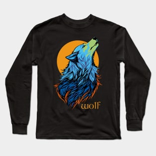 Beautiful wolf moon illustration Long Sleeve T-Shirt